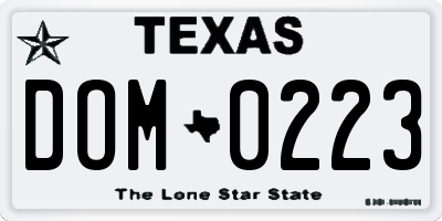 TX license plate DOM0223
