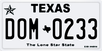 TX license plate DOM0233