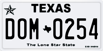 TX license plate DOM0254