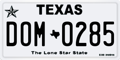 TX license plate DOM0285