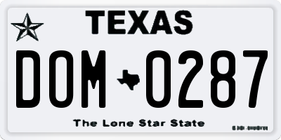 TX license plate DOM0287