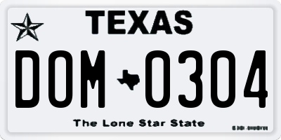 TX license plate DOM0304