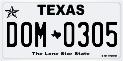 TX license plate DOM0305