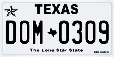TX license plate DOM0309