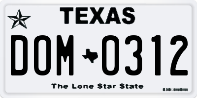 TX license plate DOM0312