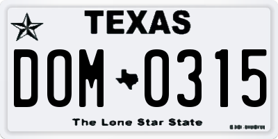 TX license plate DOM0315