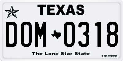TX license plate DOM0318