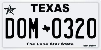 TX license plate DOM0320