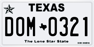 TX license plate DOM0321