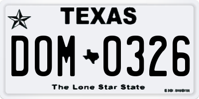 TX license plate DOM0326