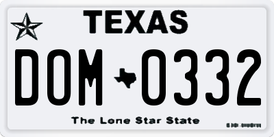 TX license plate DOM0332