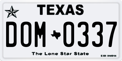 TX license plate DOM0337