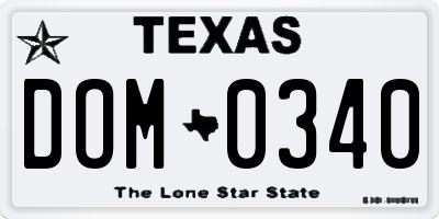 TX license plate DOM0340