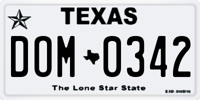 TX license plate DOM0342