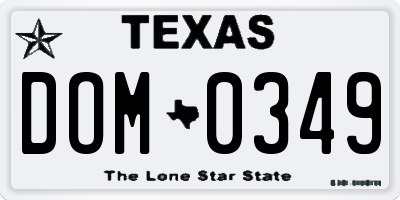 TX license plate DOM0349