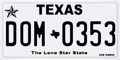 TX license plate DOM0353