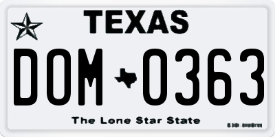 TX license plate DOM0363