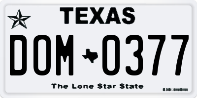 TX license plate DOM0377