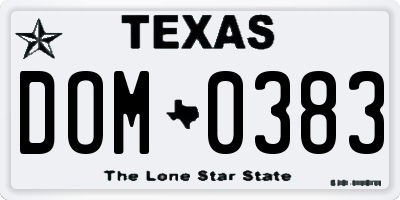 TX license plate DOM0383
