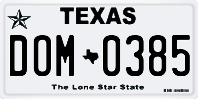 TX license plate DOM0385