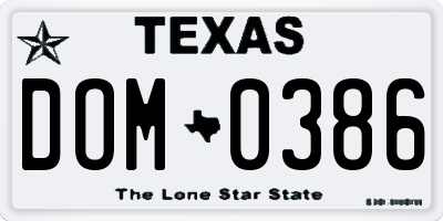 TX license plate DOM0386