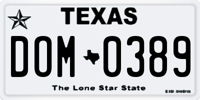 TX license plate DOM0389