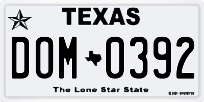 TX license plate DOM0392