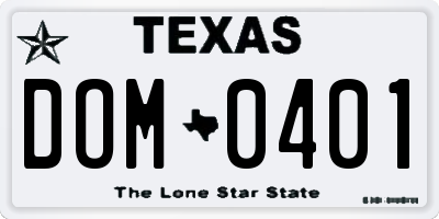 TX license plate DOM0401