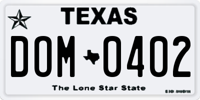 TX license plate DOM0402