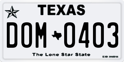 TX license plate DOM0403