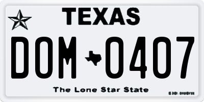TX license plate DOM0407