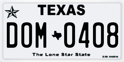 TX license plate DOM0408