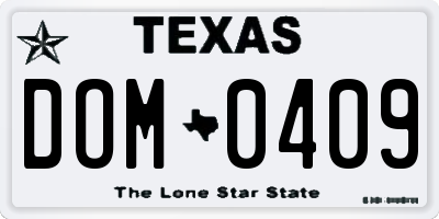 TX license plate DOM0409