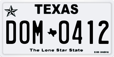 TX license plate DOM0412
