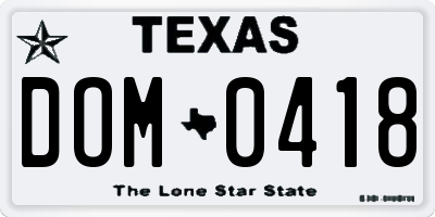 TX license plate DOM0418