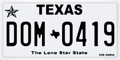 TX license plate DOM0419