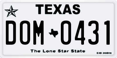TX license plate DOM0431