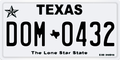 TX license plate DOM0432