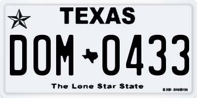 TX license plate DOM0433