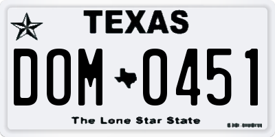 TX license plate DOM0451