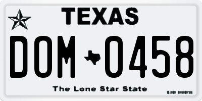 TX license plate DOM0458