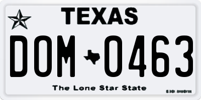 TX license plate DOM0463