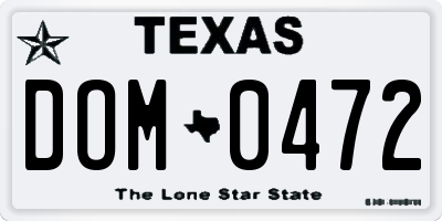 TX license plate DOM0472