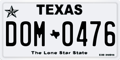TX license plate DOM0476