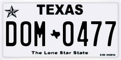 TX license plate DOM0477