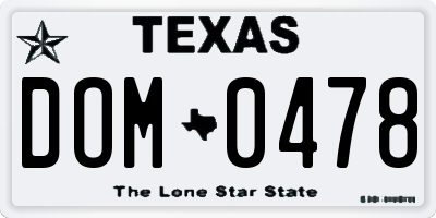 TX license plate DOM0478