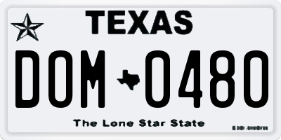 TX license plate DOM0480