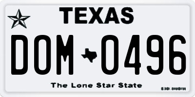 TX license plate DOM0496