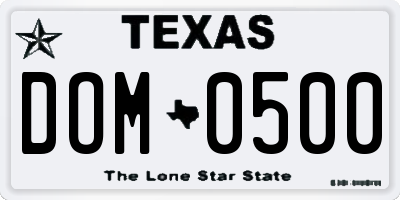 TX license plate DOM0500