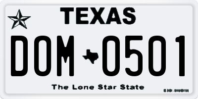 TX license plate DOM0501